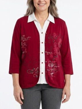 Mat Les Collection Women's Sweater/Top Size XLarge Red 3/4" Sleeve Dressy Classy